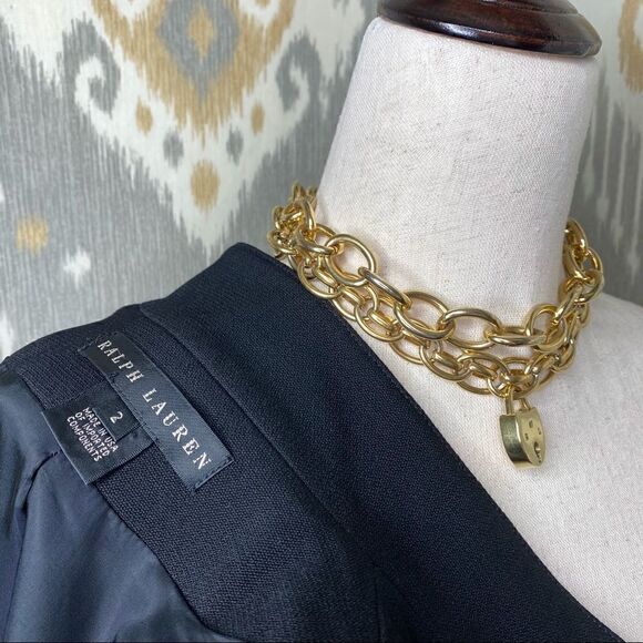 Ralph Lauren Black Worsted Wool Military Inspired Gold Crest Button Blazer - Picture 3 of 16